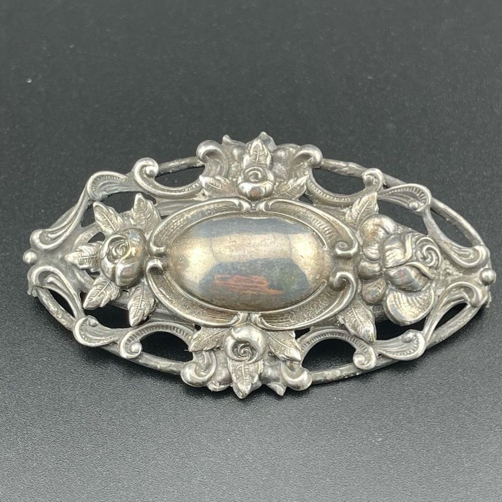 Vintage silver plated art nouveau style brooch pin